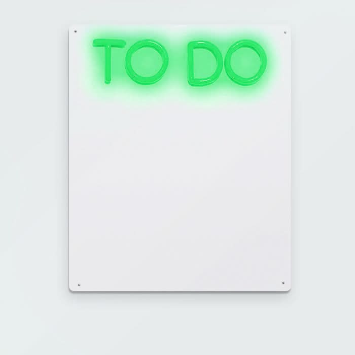 Brite Lite Tribe neon sign with the words to do on a blank dry erase board for kids