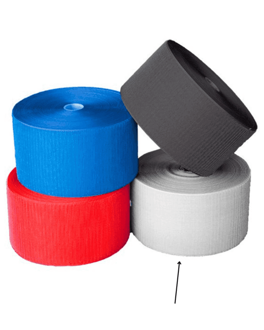 Four rolls of Velcro tape for carpet mats in blue, red, gray, and black for secure fastening