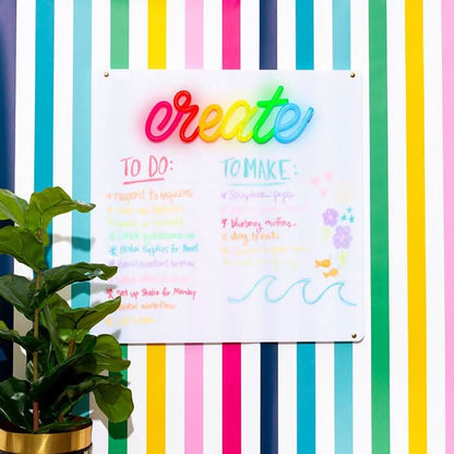 Brite Lite Tribe Neon Create Sign with Colorful Stripes and Plants, perfect for a dry erase board set for kids