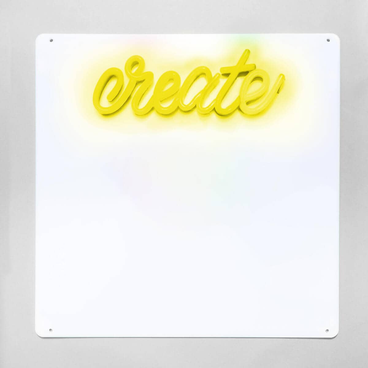 Brite Lite Tribe Neon 'Create' Sign above a white dry erase board set for kids for fun learning activities