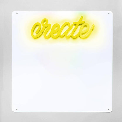 Brite Lite Tribe Neon 'Create' Sign above a white dry erase board set for kids for fun learning activities