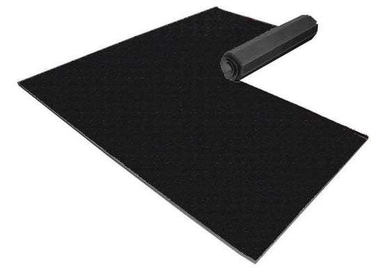 Dollamur black vinyl floor mat for playroom, ideal for safe and comfortable play areas.