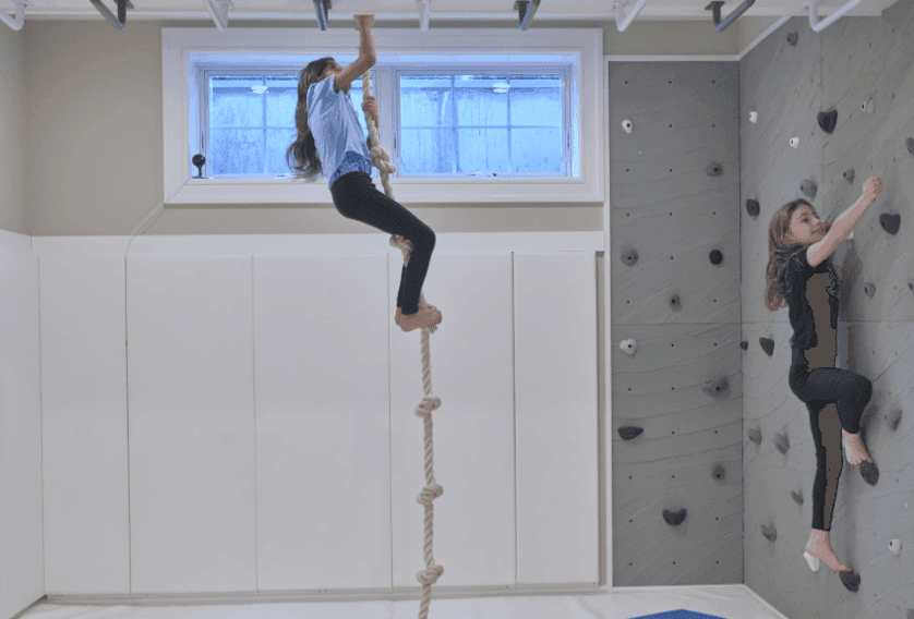 AK Athletics wall pad for playroom with children climbing and exercising on a climbing wall