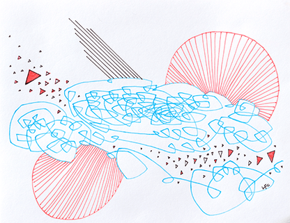 Colorful abstract design featuring blue and red shapes, perfect as a carnival mural for playroom