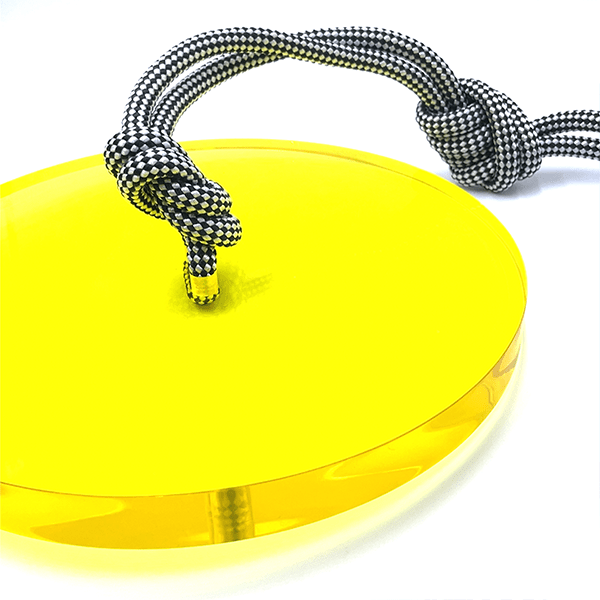 Gabriela designer indoor swing for kids in vibrant yellow with durable black and white rope